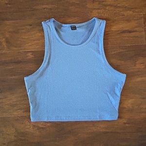 Blue ribbed cropped tank